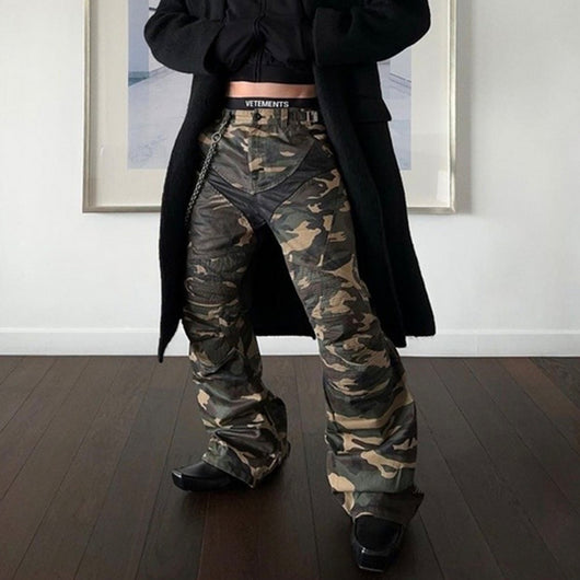 Pantalones Anchos con Diseño de Costuras Coordinadas y Cierre