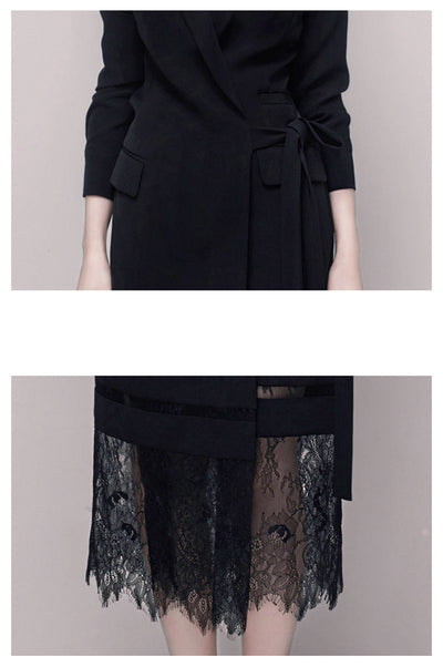 Vestido Falda Negra Patchwork con Encaje Largo - Image 17