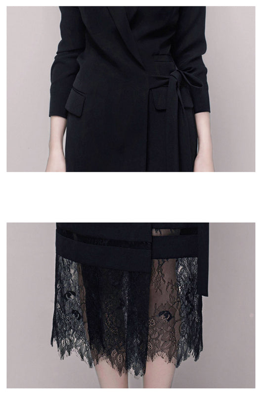 Vestido Falda Negra Patchwork con Encaje Largo - Image 17