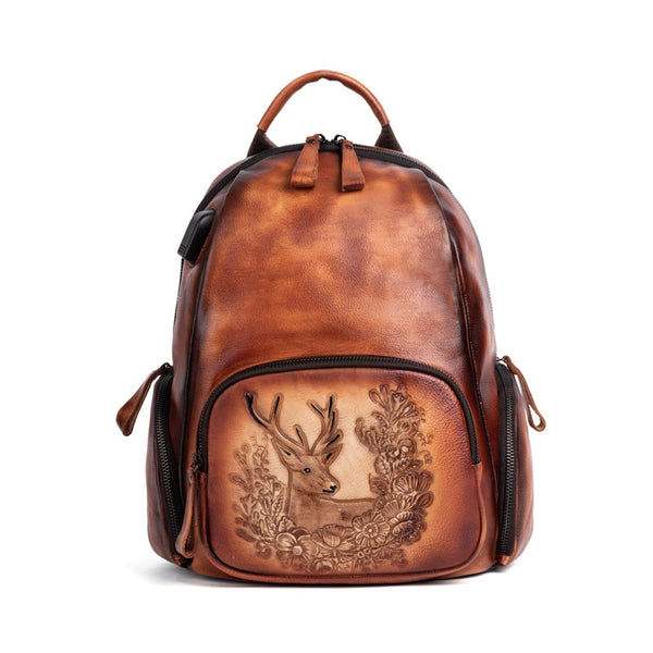 Mochila Personalizada de Cuero Pulido Vintage con Diseño de Ciervo - Image 8