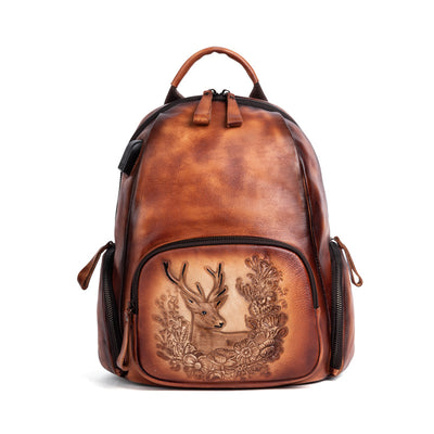 Mochila Personalizada de Cuero Pulido Vintage con Diseño de Ciervo - Image 8