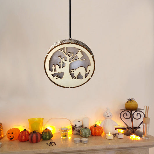 Colgante LED de Madera para Halloween - Decoración Calada a Láser - Image 4