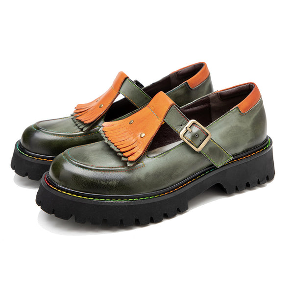 Mocasines Plataforma Retro con Borlas Pintados a Mano