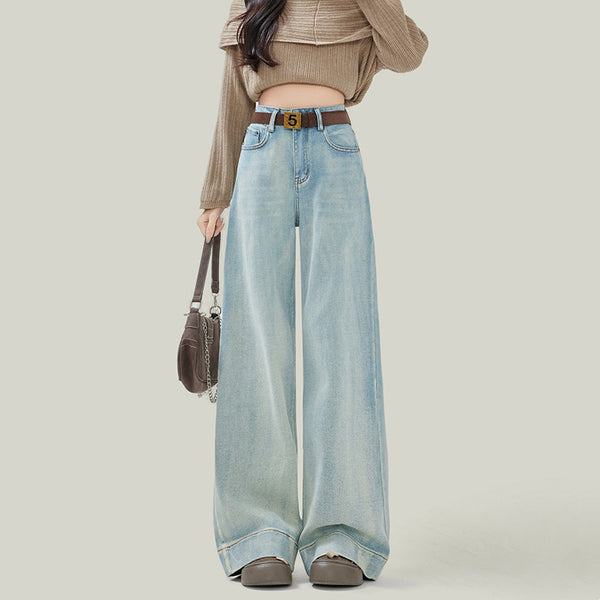 Pantalones Vaqueros Rectos Cintura Alta Color Claro Mujer