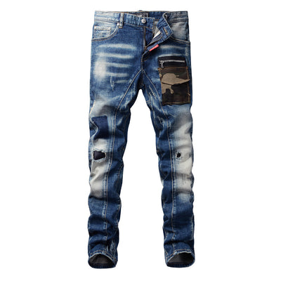 Jeans Slim Vintage Rotos con Parches para Hombre - Image 19