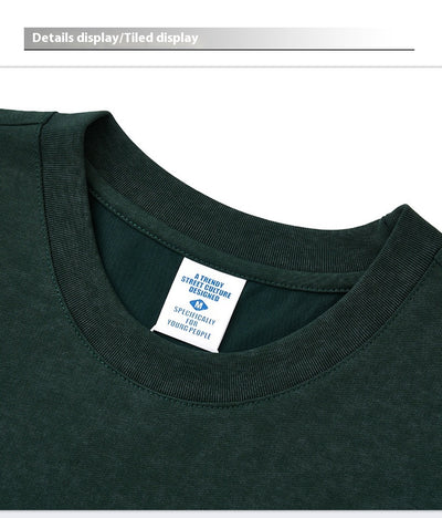 Camiseta Retro Holgada con Bordado a Máquina - Estilo Vintage Lavado para Hombre - Image 12