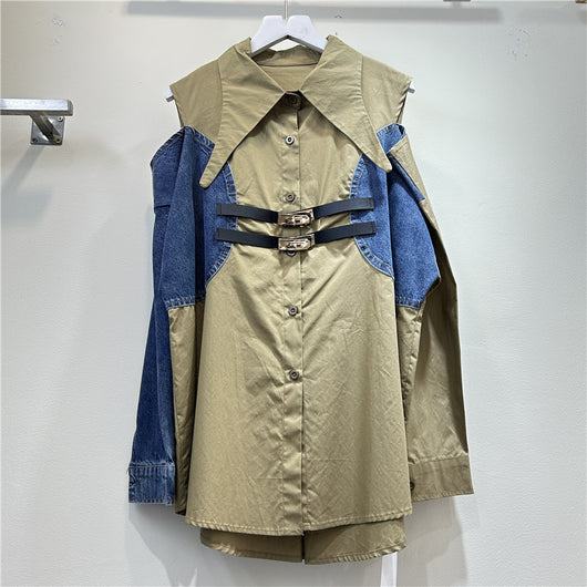 Blusa Elegante Bicolor con Hombros Descubiertos para Mujer - Image 2