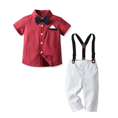Traje Formal para Niño con Corbatín, Tirantes y Pantalón Rojo