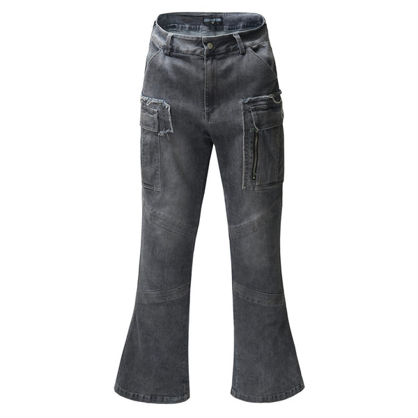 Pantalones Jeans Acampanados con Múltiples Bolsillos para Hombre