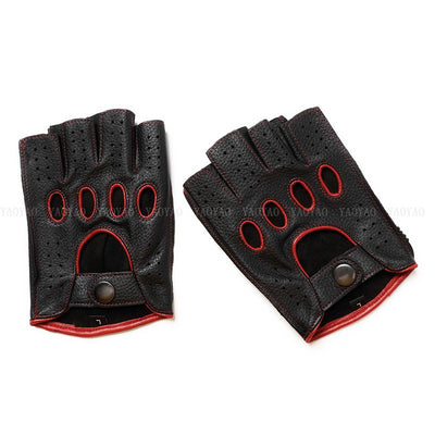 Guantes de Cuero Mitad Dedo para Motociclismo y Actividades al Aire Libre - Image 34