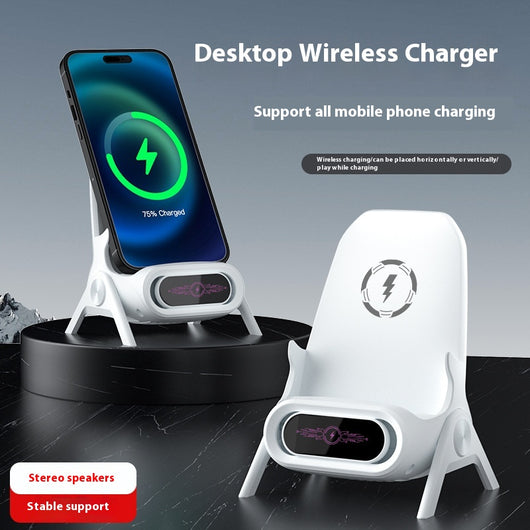 Cargador Inalámbrico con Amplificador de Sonido y Carga Automática