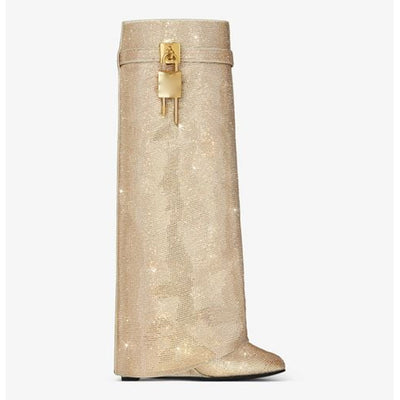 Botas Altas Hasta la Rodilla con Tacón Cuña Súper Alto y Hebilla Tiburón con Strass - Image 31