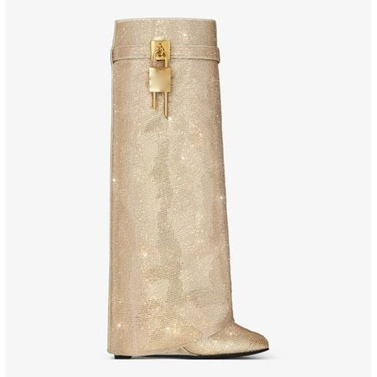 Botas Altas Hasta la Rodilla con Tacón Cuña Súper Alto y Hebilla Tiburón con Strass - Image 31