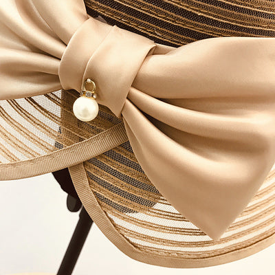 Sombrero de Paja Vintage con Moño Perla para Playa - Image 17