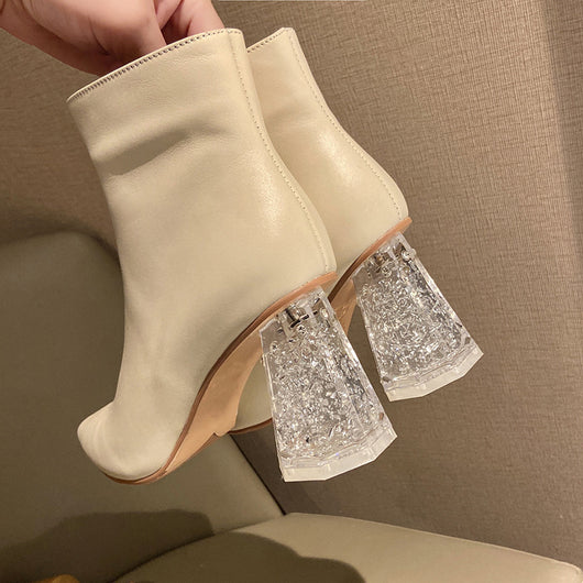 Botas Cortas Punta Fina Mujer Tacón Grueso Alto Estilo Retro - Image 11