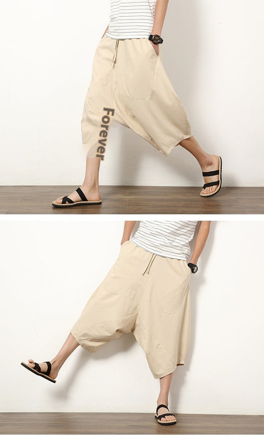 Pantalones Holgados Retro de Algodón y Lino para Hombre - Image 11