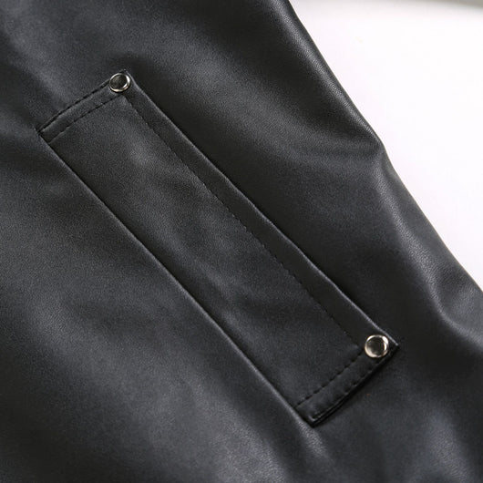 Chaqueta de Cuero para Hombre Slim Fit con Cuello de Pie y Cierre de Cremallera - Image 8