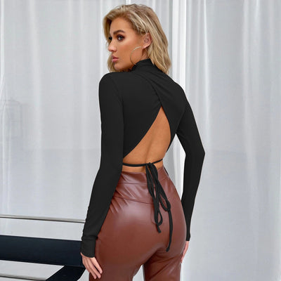 Blusa Elegante Escote Espalda Descubierta Cuello Alto Ajustada - Image 8