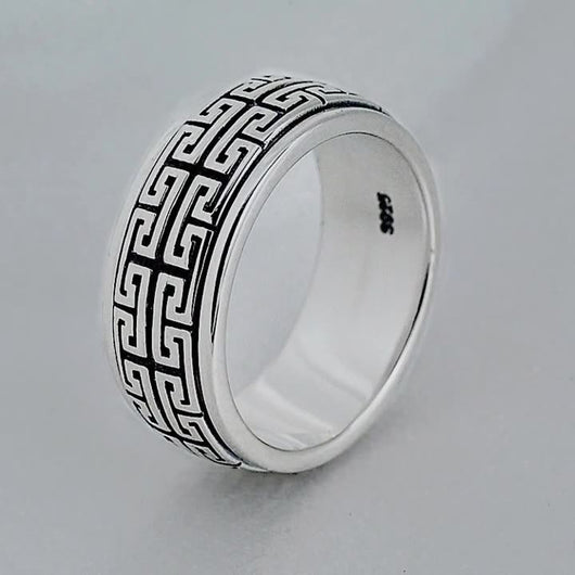 Anillo de Plata Tailandesa para Parejas con Patrón de la Gran Muralla - Image 6