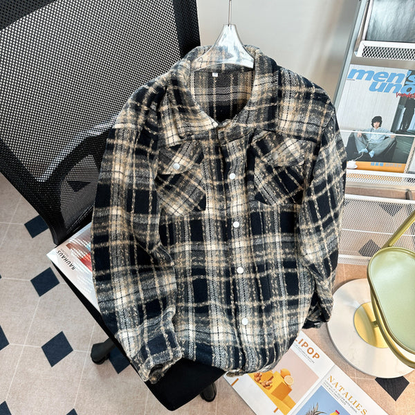 Chaqueta Camisa de Lana a Cuadros con Botones para Hombre