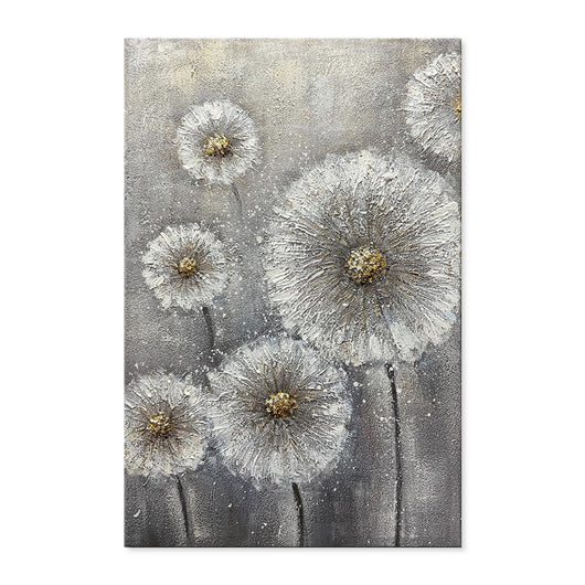 Cuadro Óleo Texturizado Flores Blancas sobre Lienzo Gris - Arte Moderno para el Hogar - Image 6