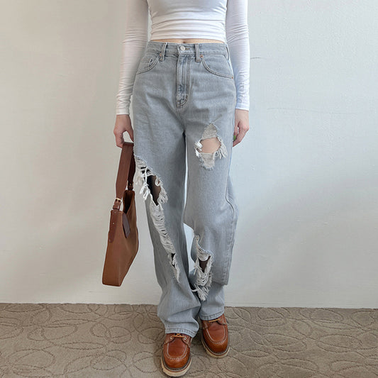 Jeans Rotos Cintura Baja Holgados para Mujer