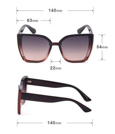 Women's black cat-eye sunglasses with large frames, gradient gray lenses, and gold-tone accents. - Image 9