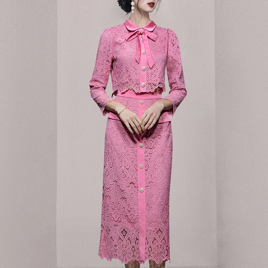 Conjunto Elegante de Encaje: Top Calado y Falda Cintura Alta - Dopamina Fashion - Image 4