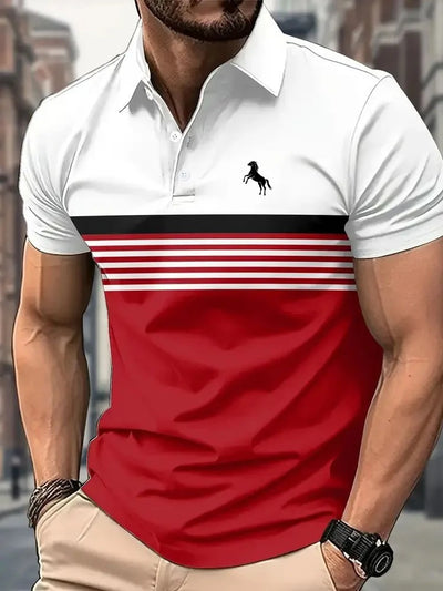Polo Deportivo Hombre Bloques de Color a Rayas con Cuello Golf - Image 8