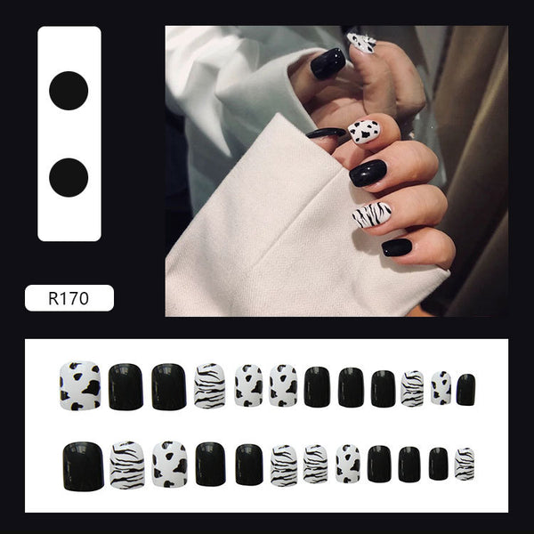 Uñas Postizas Adhesivas Diseño Blanco y Negro - Pegatinas de Uñas Acabadas - Image 2