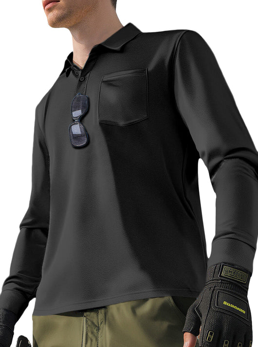 Polo Manga Larga Secado Rápido Color Sólido para Hombre - Image 16