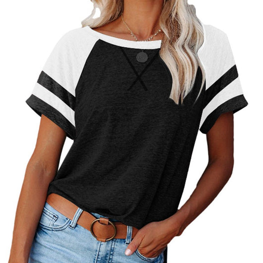 Camiseta Casual Suelta de Manga Corta con Bloques de Color - Image 13