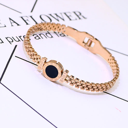 Pulsera Brazalete Números Romanos Oro Rosa Acero Inoxidable para Parejas - Image 8