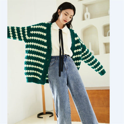 Cardigan Tejido a Rayas Mujer - Suéter Retro Holgado Multiuso - Image 10