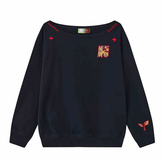 Blusa Suelta de Manga Larga con Bordado y Hombro Caído - Image 5