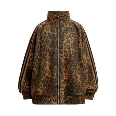 Chaqueta Retro Leopardo con Cuello Alzado y Cierre - Image 3