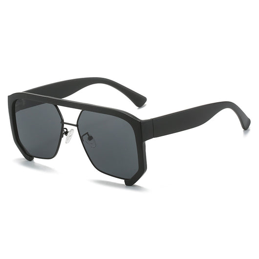 Black frame large rim hip hop sunglasses with gradient purple lenses and a gold-tone double bridge. - Image 5