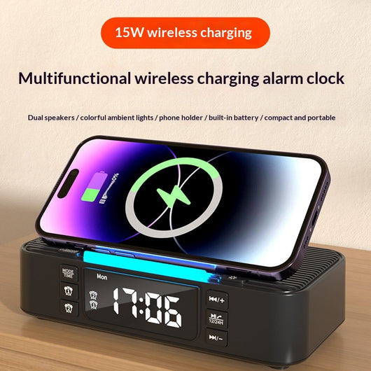 Lámpara Nocturna Inteligente con Carga Inalámbrica y Parlantes Bluetooth Duales
