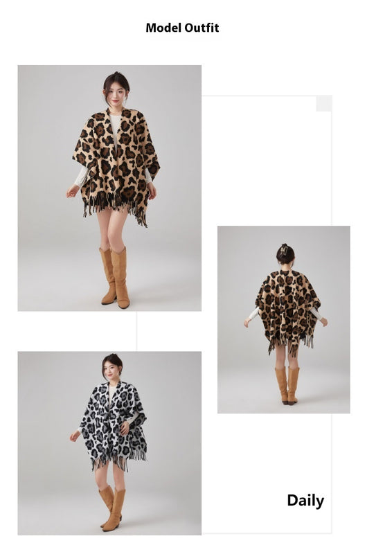 Chal Vintage Estampado Leopardo con Borlas, Cálido y Grueso - Image 14