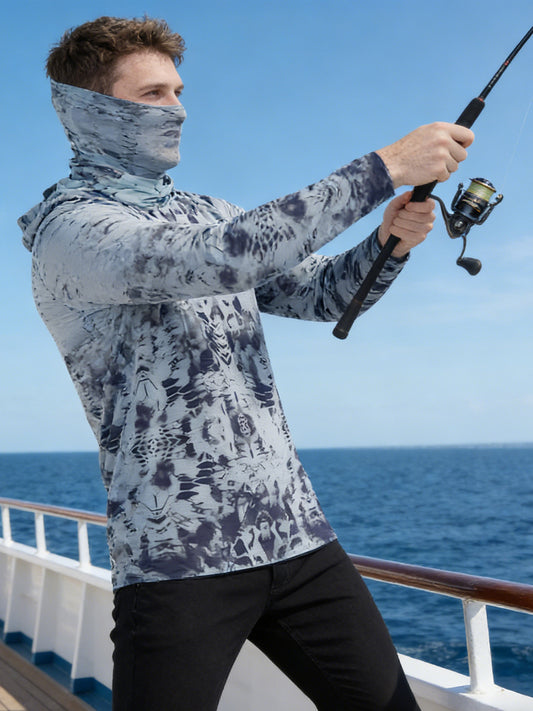 Camisa de Pesca UPF 50 Anti UV con Protección Facial - Manga Larga para Hombre