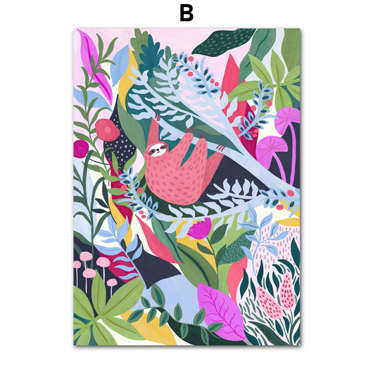 Lienzo de Pared Jungle Tropical con Koala, Tigre, Leopardo y Flores - Image 5