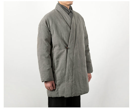 Chaqueta Acolchada Estilo Chino de Algodón y Lino para Hombre - Image 9