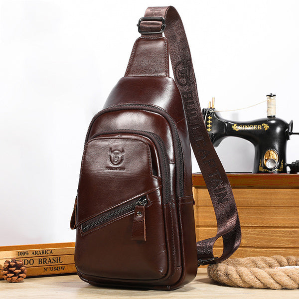 Bolsa Cruzada de Cuero Genuino Bull Captain - Gran Capacidad para Hombre