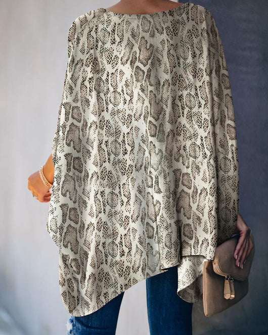 Camisa Casual con Estampado de Piel de Serpiente y Mangas Murciélago - Image 3