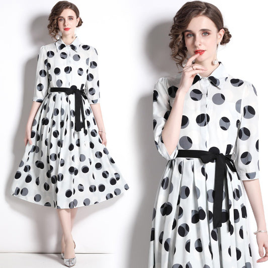 Vestido Camisero con Estampado de Lunares para Mujer