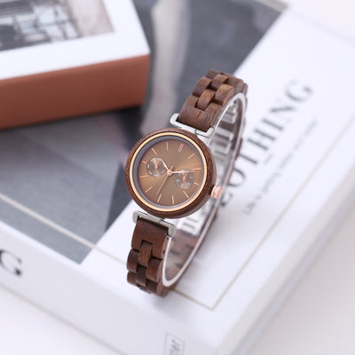 Reloj de Madera Ébano para Mujer - Cuarzo Analógico Redondo - Image 7