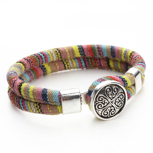 Pulsera de Cuero y Algodón Artesanal - Image 2