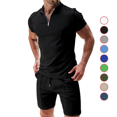 Conjunto Casual de Dos Piezas en Waffle para Hombre - Playera y Shorts con Cremallera - Image 10