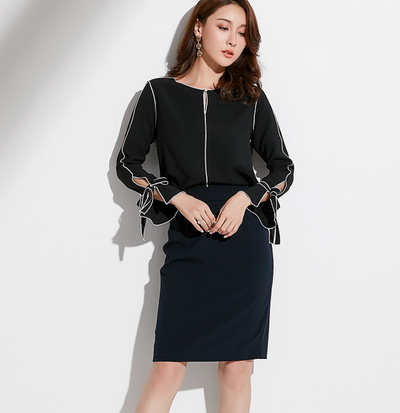 Blusa Elegante Coreana de Manga Larga con Detalles de Cuentas y Contraste de Color - Image 11