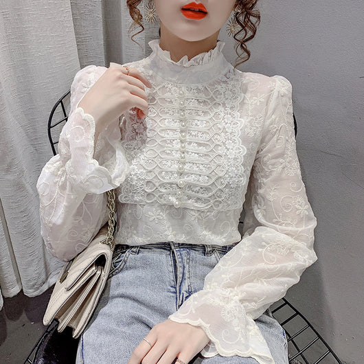 Blusa de Encaje con Cuello Semialto y Mangas Farol - Image 13